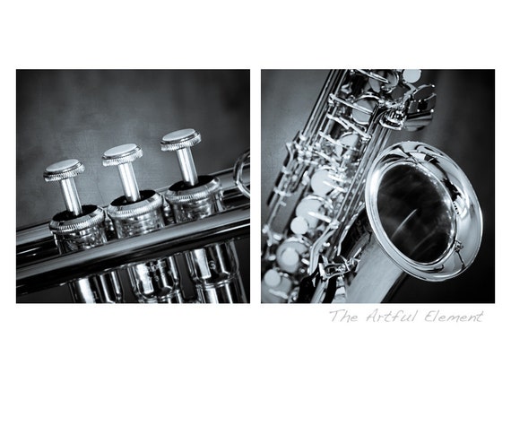 Saxophone art, Music lover gift, Music art, Trumpet art, Gifts for Musicians, brass, Jazz art, Set of 2 prints //Brass Instruments photo set
