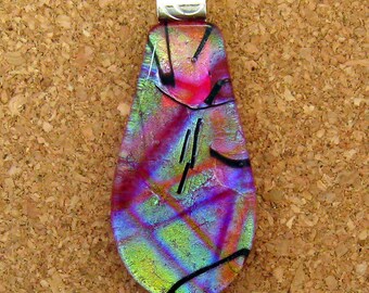 Red Dichroic Pendant - Dichroic Jewelry - Rainbow Fused Glass Jewelry - Fused Glass Pendant - Dichroic Necklace - Fused Glass Necklace