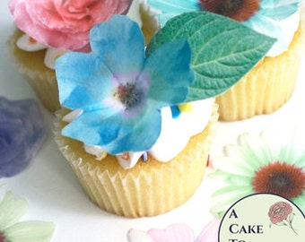 Edible flowers, 24 wafer paper flowers and leaves for cake decorating and cupcake decorating, mothers day cake decorations