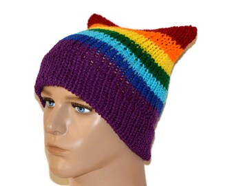 Rainbow Cat Hat, Rainbow hat, Rainbow Beanie, Hipster Beanie,Rainbow, Rainbow Pride, Pussy hat, Rainbow pussy hat , National equality march