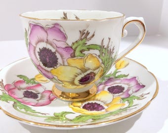 Stanley Tea Cup and Saucer, Anemone Hand Painted Cup, Antique Tea Cups, English Bone China Cups, Tea Cups Vintage, Antique Teacups