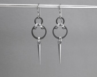 Spike Earrings, Industrial Jewelry, Hardware Jewelry, Long Dangle Earrings, Gunmetal Earrings, Heavy Metal Jewelry, Edgy Jewelry
