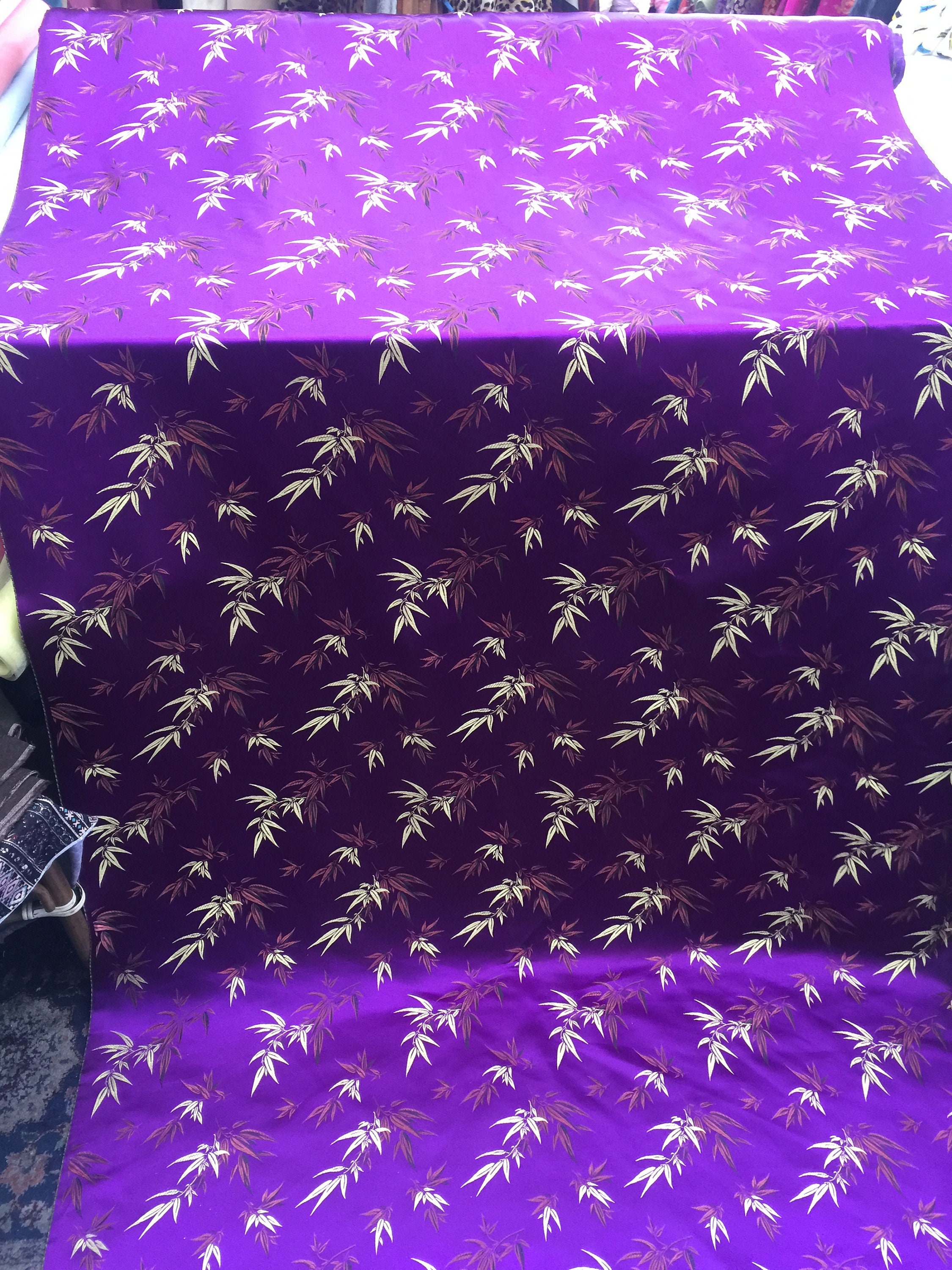 Asian Designs Stunning Faux Silk Bamboo Phoenix Brocade Satin Purple Asian Designs Stunning Faux Silk Bamboo Phoenix Brocade Satin Purple