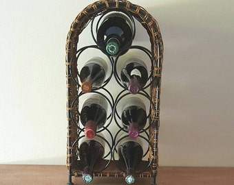 Wine Rack~Rattan and Metal Wine Rack 7 Large Bottles