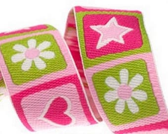 Ribbon stripe heart Star Pink Green 22 mm by 50 cm