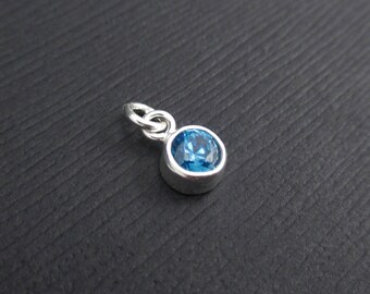 Add a Birthstone Charm Dangle - December Birthstone Charm Sterling Silver, Blue Topaz CZ Charm Dangle, Birthstone Charms, Bezel Charms