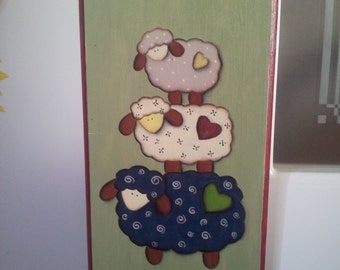 WELCOME wooden plaque with three sheep country