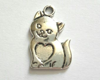 1 charm antique silver metal cat