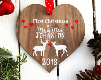 First Christmas as Mr and Mrs bauble First Christmas Married Mr and Mrs married ornament wood ornament Mr and Mrs Ornament 16CD
