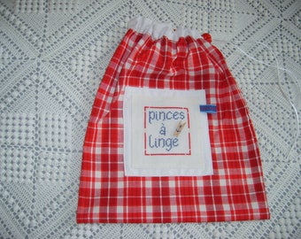 Little cotton bag for cloth, white cord and Red cord stop closure clips