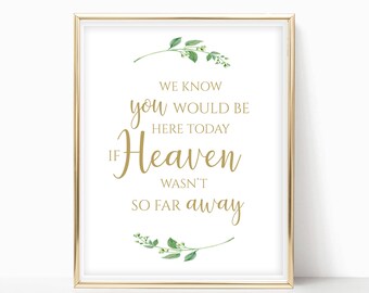 We Know you Would be Here Today if Heaven wasn't so Far Away Printable Memorial Table Sign Remembrance Poster Instant Download 4x6,5x7,8x10