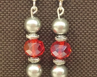 Red, grey & silver dangles
