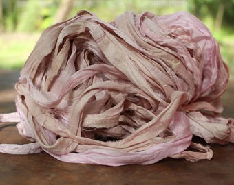 Recycled Sari silk ribbon - Pastel Pink