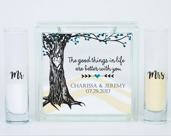 Sand Ceremony Set, Unity Sand Ceremony Vase with Lid, Unity Candle Alternative, Country Wedding Decor, Woodlands Wedding, Family Tree Box