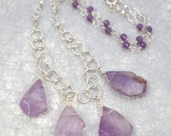 Raw Gem Collection - Amethyst and Silver Necklace - February Birthstone