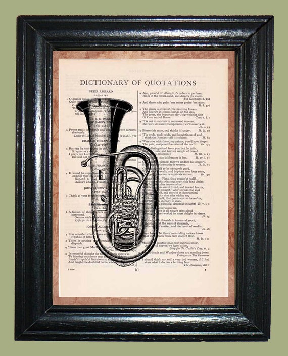 Bass Tuba Dictionary Page Art Beautiful Upcycled Page Art