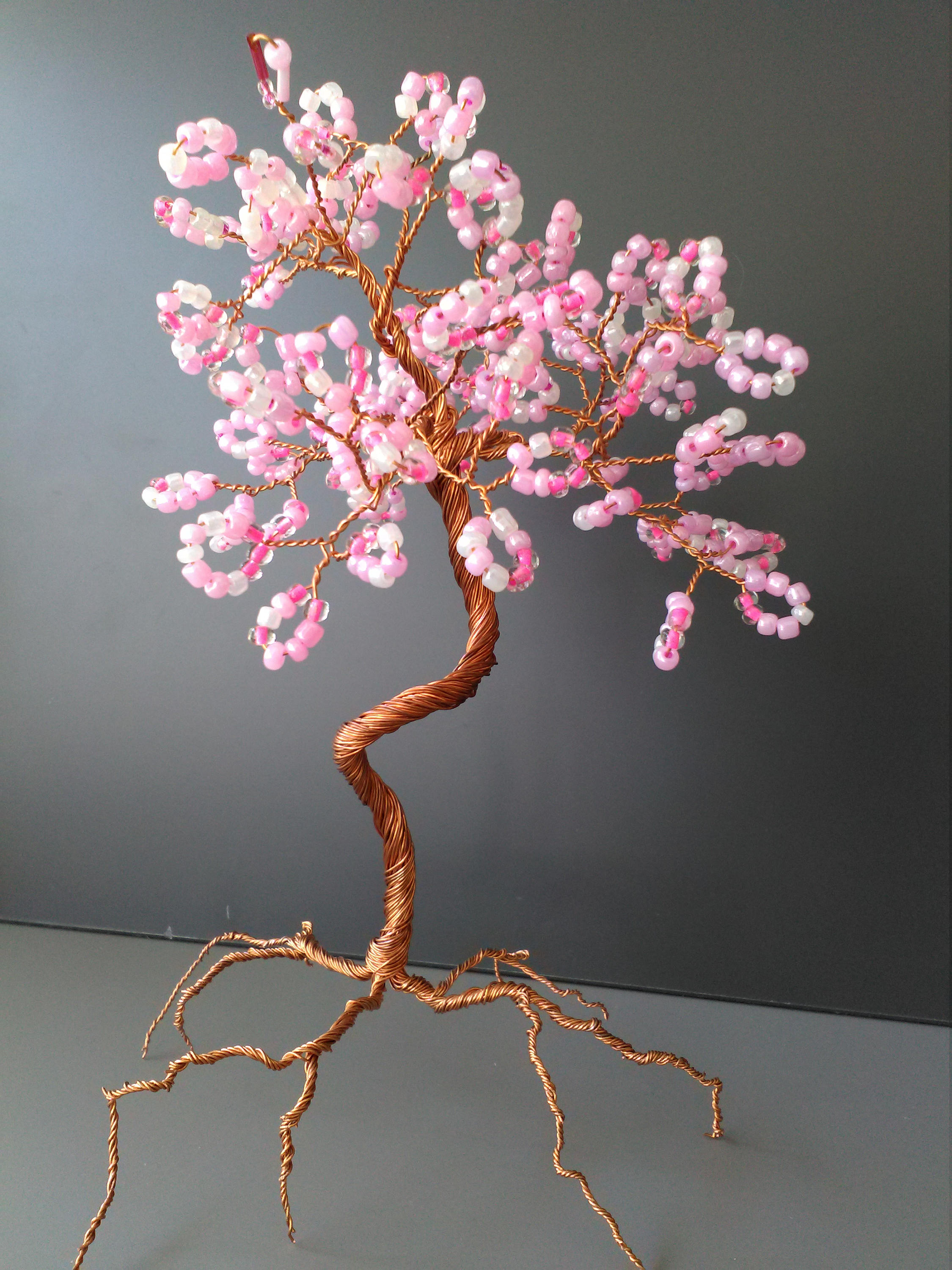 Pink tree pearls tree wire copper tree sculpture beaded