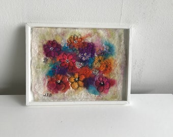 Flowers felted woolpainting wall decoration
