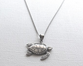 Turtle Necklace in Sterling Silver, Turtle Jewelry