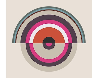 Around in Circles No. 1, Original Art Print, Geometric, Target, Abstract, Pink, Red, White