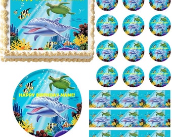 Dolphin Under the Sea Edible Cake Topper Image, Dolphin Cake, Dolphin Cupcakes, Baby Shower Cake, Baby Shower, Dolphin Party, Dolphin Friend