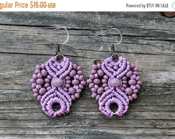 SALE Micro-Macrame Earrings - Purple