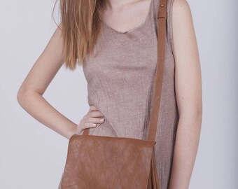 Brown Leather Crossbody Bag, Messenger Bag, Small Leather Bag, Leather Purse, Boho Shoulder Bag, Handmade Bag, Gift for Her - Nicita Bag