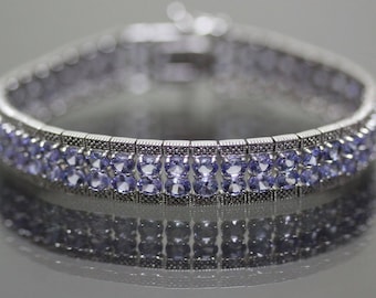 Sterling Silver 925 natural oval Violet Tanzanite double row Bracelet 23.76ctw