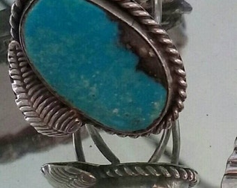 Vintage Turquoise Ring - Tribal Turquoise Jewelry - Native American - American Indian - Southwestern - Country Western - Sterling Silver