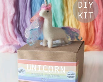 Baby unicorn beginners needle felting kit with extra supplies, British wool, step by step instructions included.