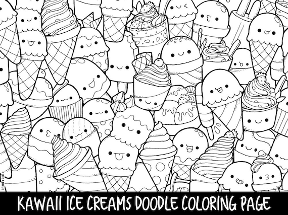 Ice Creams Doodle Coloring Page Printable Cute/Kawaii