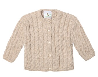 Alpaca Blend Little Cable Cardigan | Handknitted Wool Baby Cardigan Button | Knitted Baby Cardigan