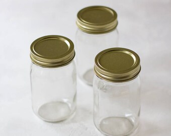 Glass Mason Jar with Gold Metal Lid