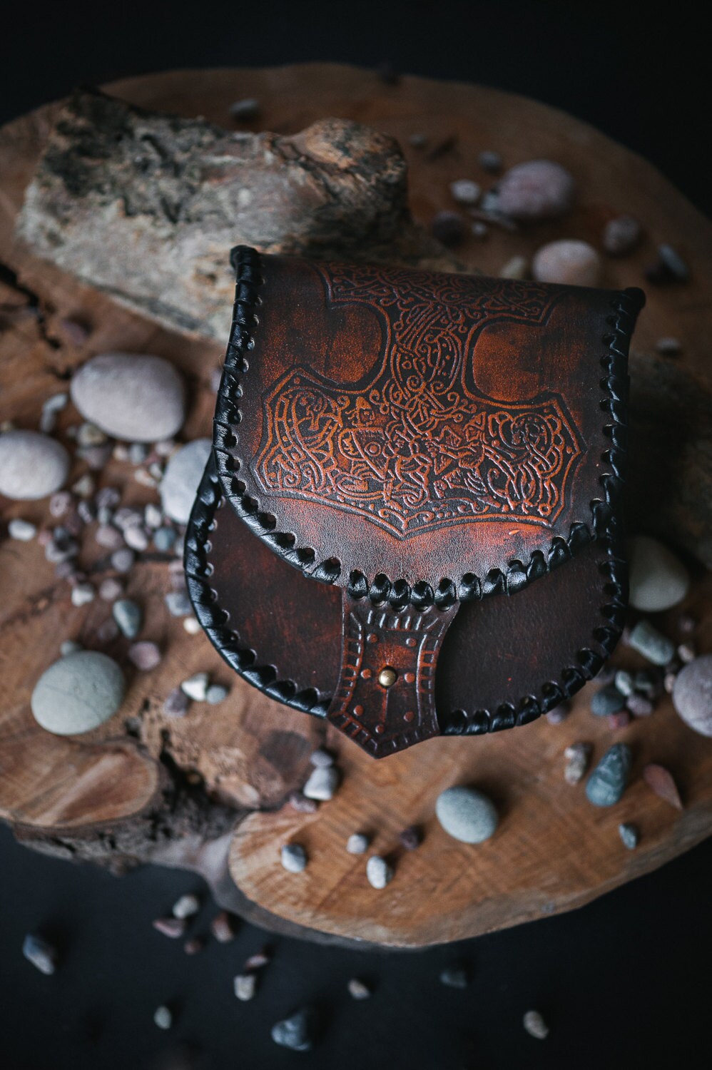 Leather Viking Pouch   Purse Mjolnir Thor's Hammer