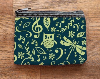 Musical Woodland Neoprene Coin Purse or Zipper Pouch