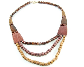 Mixed Tropical Wood Cascade Necklace