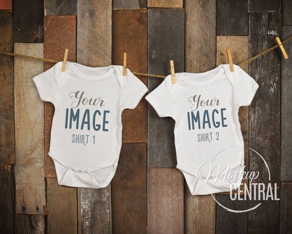 Download Two Blank Twin White Baby Onepiece Mockups Fashion Design