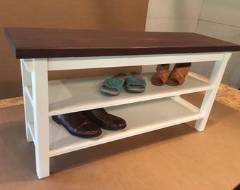 Hallway / Mud Room / Foyer Bench 30" With Two Shoe Shelves In Your Choice Of Color