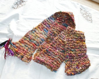multi-cloured scarf/ wrap up-cycled silk fibres