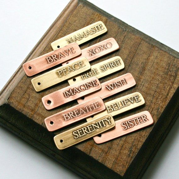 Etched Small Word Tags Copper and Brass Inspirational Words