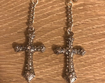 Rhinestone cross dangle earrings