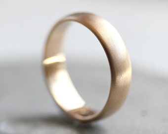 Men's Gold Wedding Band, 5mm Brushed Half Round 14k Recycled Yellow Gold Wedding Ring Gold Ring - Made in Your Size