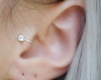 Sterling Silver 3mm CZ Tragus Ear Cuff