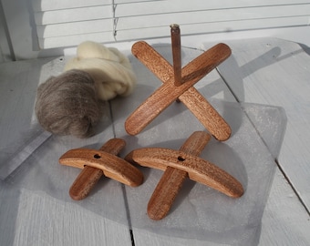 3in1 Set of Turkish Spindles + fiber samples. One shaft + 3 sets of arms: large, medium and small