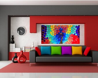Rainbow Multi Color Impasto Acrylic Palette Knife Painting