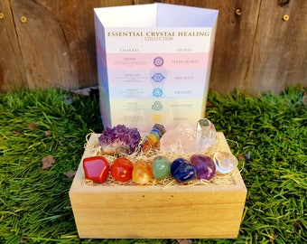 Healing Crystals and Stones Chakra Set + 7 Tumble Stones Set Perfect Gift, Amethyst Cluster, Rose Quartz, Meditation, Reiki, Energy Healing