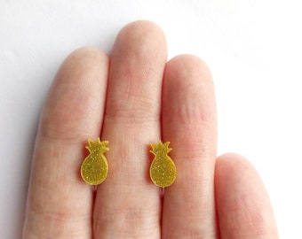 Gold Glitter Pineapple Earrings / Hypoallergenic clip ons / Non-pierced ears / Pierced ears / Metal free jewelry / Sensitive Ears / Fruit