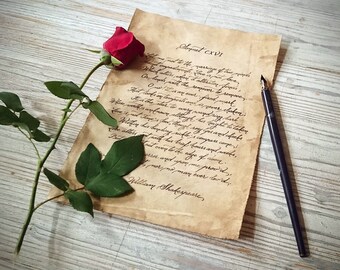 custom love letter, wedding vows calligraphy on vintage style paper handwritten anniversary romantic gift old handwriting escape room prop