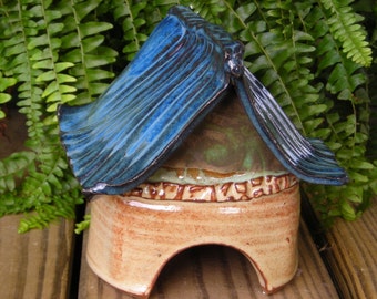 Asian Inspired Blue and Wheat Toad House with FREE SHIPPING!