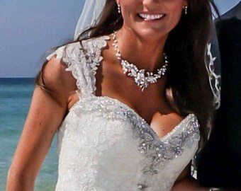 Bridal jewelry set, Wedding jewelry, bridal necklace, pearl jewelry set, Fresh water pearl necklace, wedding necklace, bridal statement set